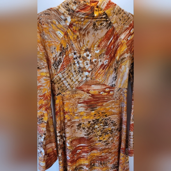 Vintage 70s Wm.G Junior Originals Orange Floral Maple Leaf Long Sleeve Dress - S - Picture 5 of 7